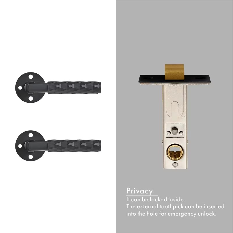 Dooroom Brass Door Lock Set Modern Black Nickel Hammered Interior Bedroom Bathroom Double Wood Door Lever Dummy Privacy Passage DOOROOM