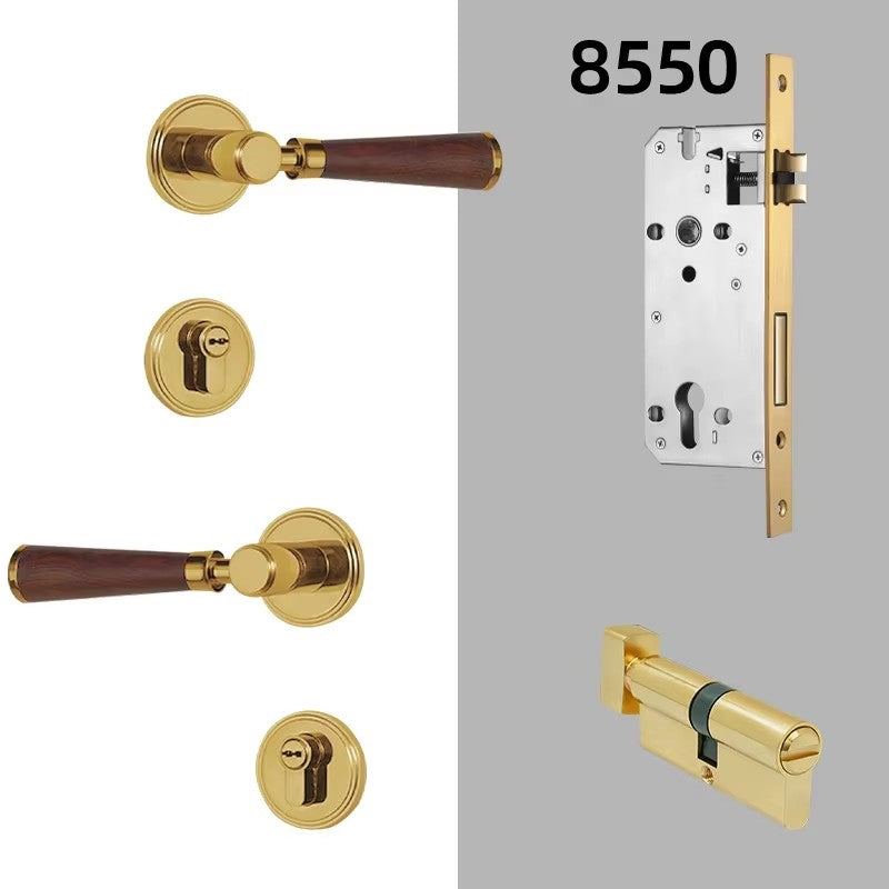Dooroom Brass Door Lock Set Modern Walnut Wood Simplicity Trapezoid Light Luxury Wooden Door Handles Furniture Bedroom Door Lock DOOROOM