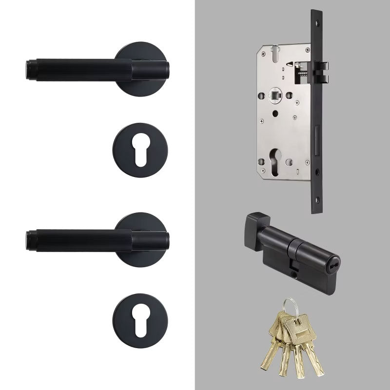Dooroom Brass Mute Door Lock Set Modern Stripe Black Interior Bedroom Bathroom Wood Lever Dummy Handle DOOROOM