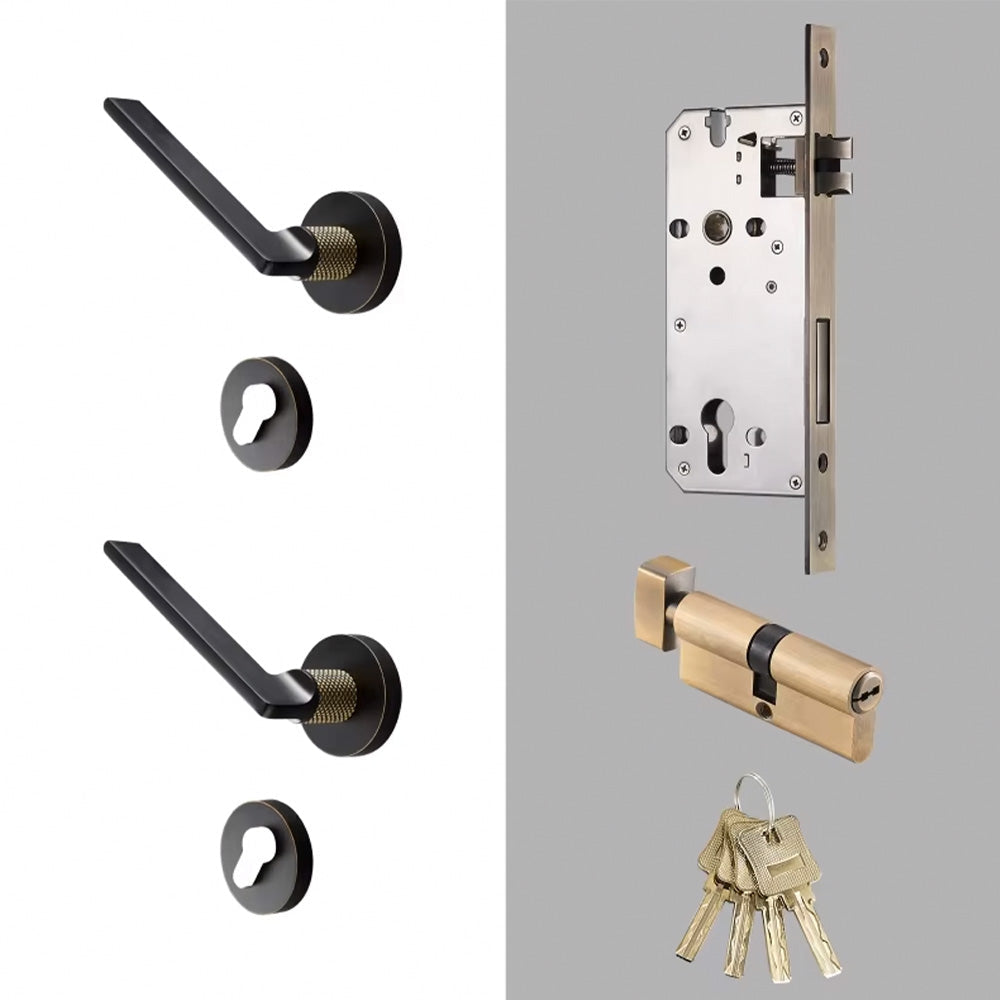 Dooroom Brass Door Lever Mute Black Gold Interior Bedroom Bathroom Wood Door Lock Set Dummy Handle Knob DOOROOM