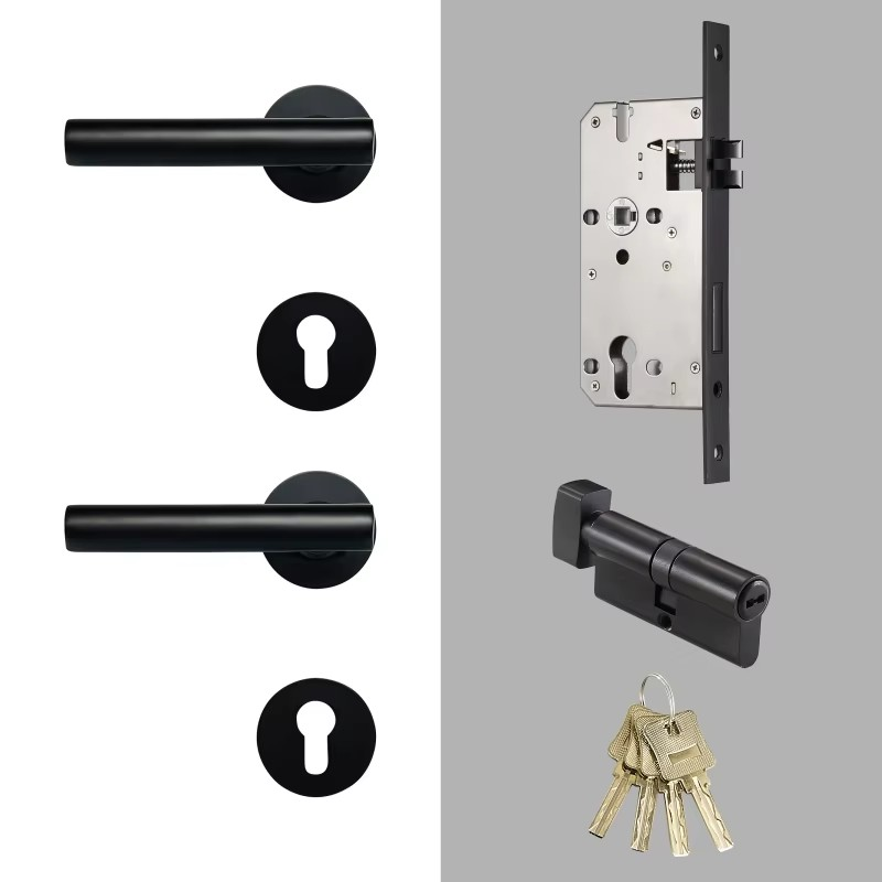 Dooroom Brass Door Lock Set Modern Nordic Interior Bedroom Bathroom Double Wood Door Lever Set Dummy Lock Handle DOOROOM