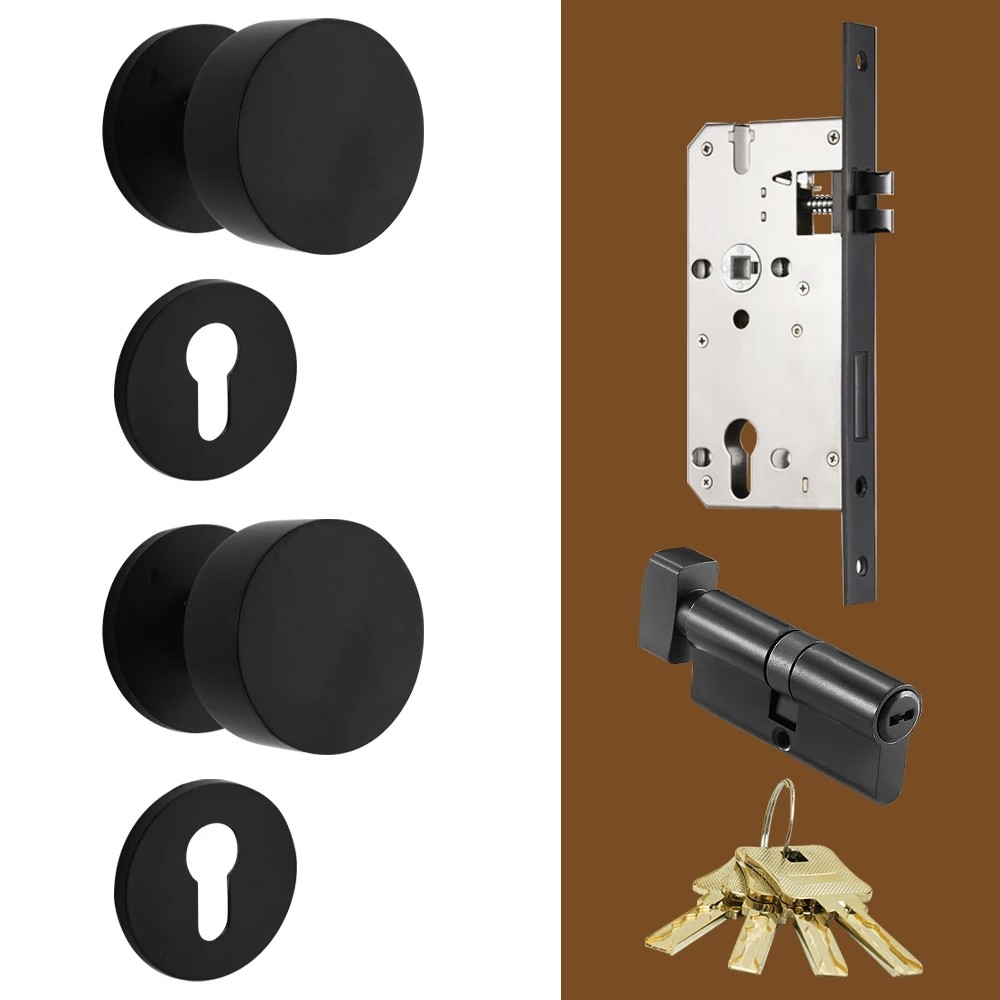 Dooroom Brass Door Lock Set Modern Brass Black Nickel Interior Bedroom Bathroom Double Wood Door Lever Set Dummy Handle Passage DOOROOM