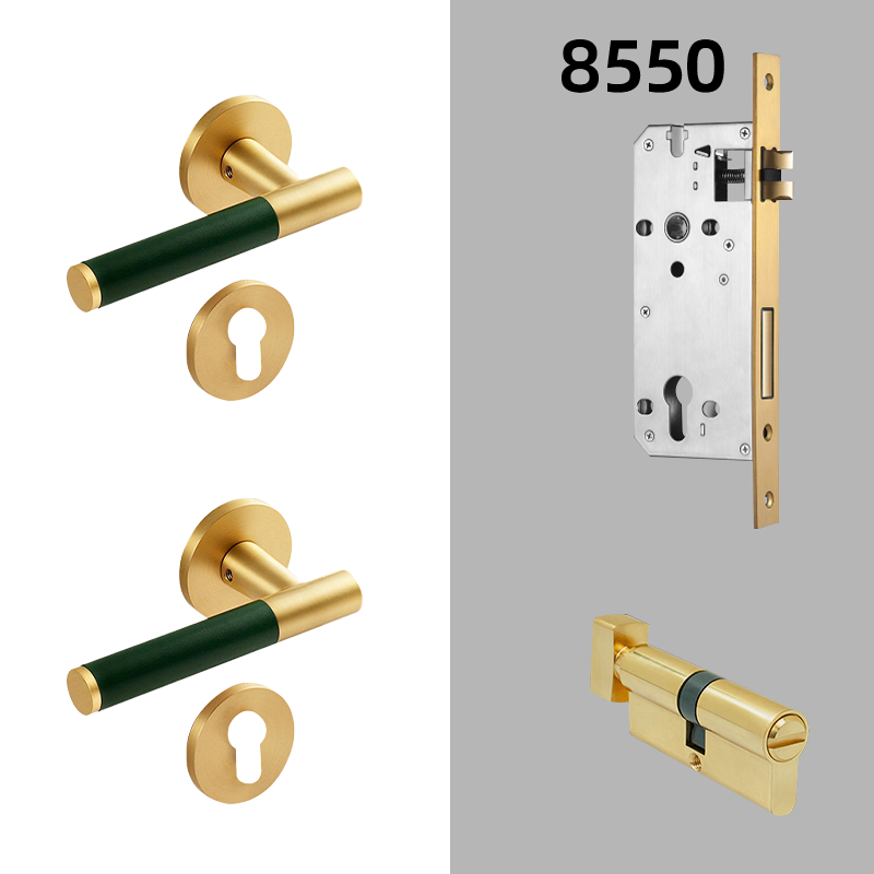 Dooroom Brass Leather Door Lock Set Modern Italian Interior Modern Bedroom Bathroom Double Wood Door Lever Set Dummy Handle DOOROOM