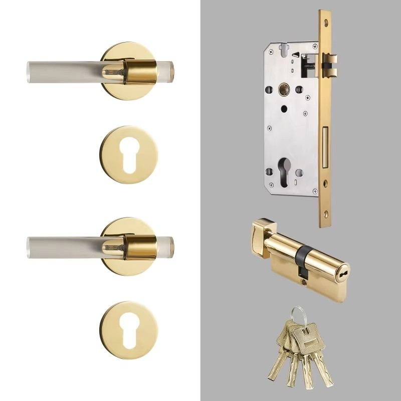 Dooroom Brass Acrylic Door Lock Set Modern Interior Bedroom Bathroom Double Wood Door Lever Set Dummy Privacy Passage Lock Set DOOROOM