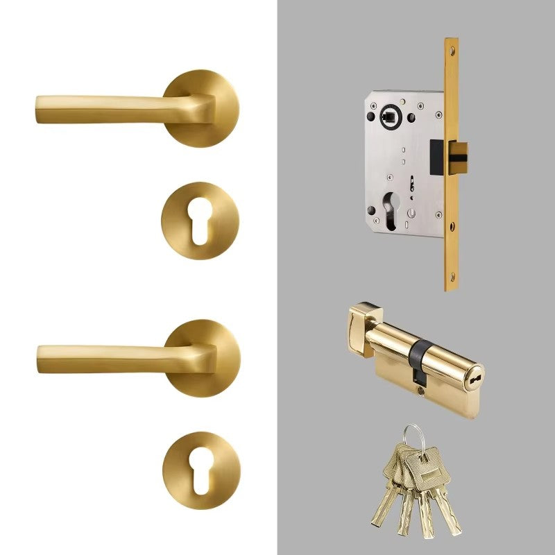 Dooroom Brass Door Lock Set Modern Brass Interiror Bedroom Bathroom Double Wood Door Lever Set Dummy Privacy Passage Magnetic DOOROOM