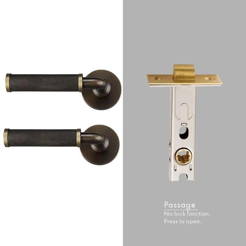 Dooroom Brass Knurled Door Lock Set Modern Interior Bedroom Bathroom Double Wood Door Lever Set Dummy Knob Privacy Passage Locks DOOROOM
