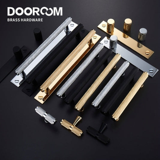 Dooroom Brass Long Furniture Handles Knurled Wardrobe Dresser Cupboard Cabinet Drawer Refrigerator Door Pulls Knobs DOOROOM