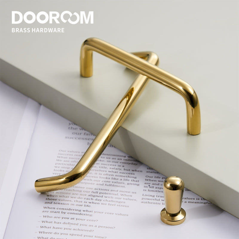 Dooroom Fashion Brass Shiny Gold Handles Simple Nordic Ins Cupboard Wardrobe Dresser Cabinet Door Drawer Furniture Pulls Knobs DOOROOM