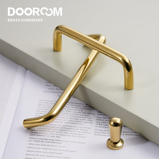 Dooroom Fashion Brass Shiny Gold Handles Simple Nordic Ins Cupboard Wardrobe Dresser Cabinet Door Drawer Furniture Pulls Knobs DOOROOM
