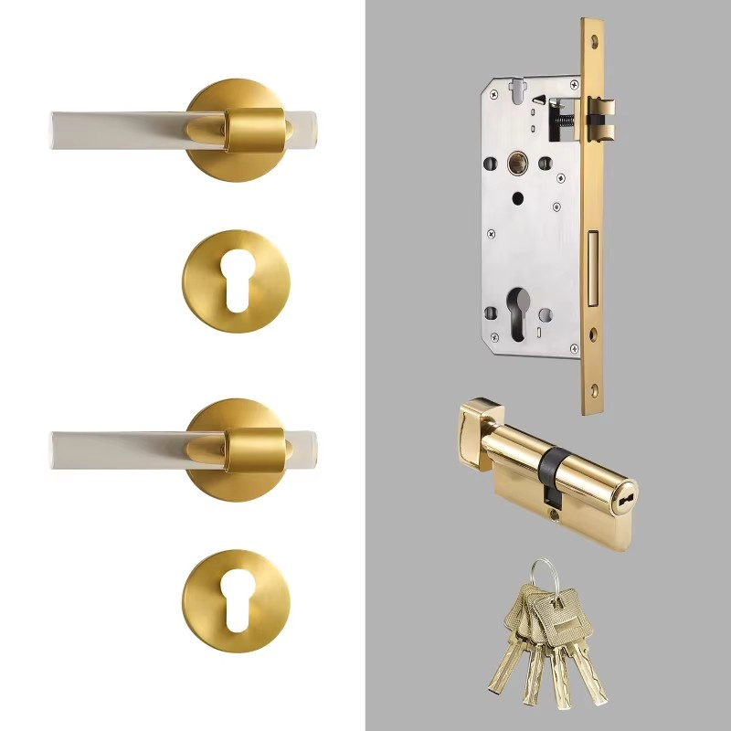Dooroom Brass Acrylic Door Lock Set Modern Interior Bedroom Bathroom Double Wood Door Lever Set Dummy Privacy Passage Lock Set DOOROOM