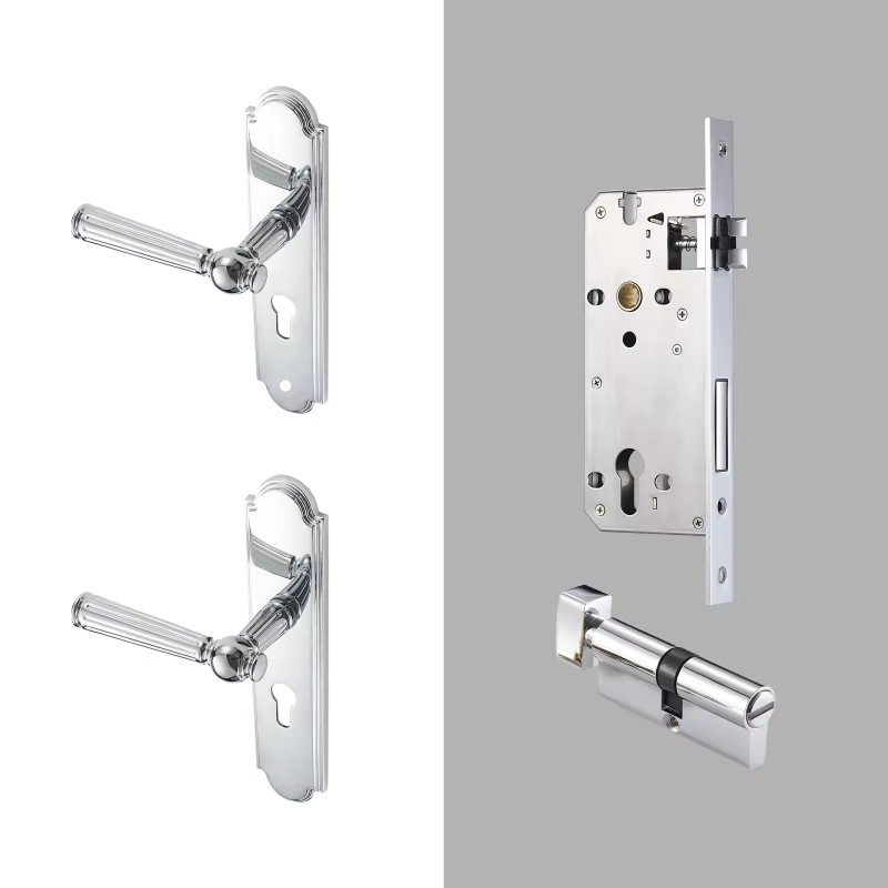 Dooroom Brass Door Lock Set Modern Shiny Chrome Interior Bedroom Bathroom Double Wood Door Lever Set Dummy Handle DOOROOM