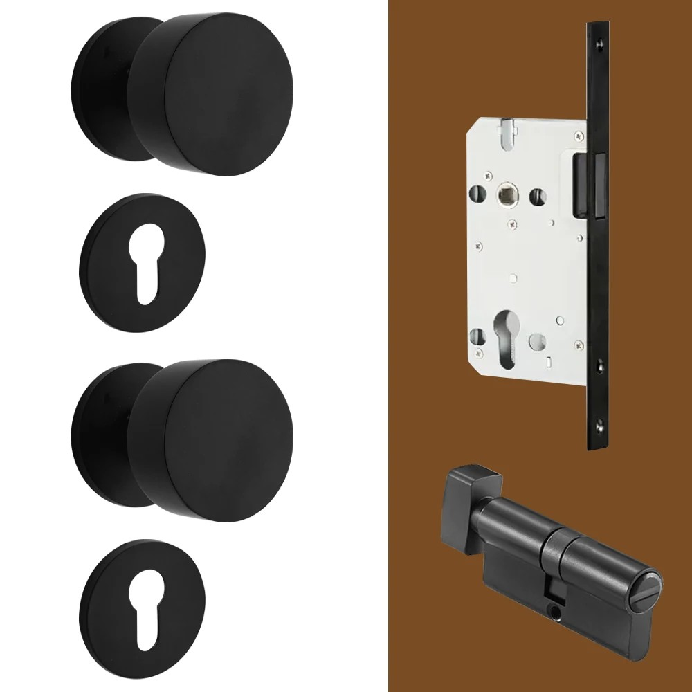 Dooroom Brass Door Lock Set Modern Brass Black Nickel Interior Bedroom Bathroom Double Wood Door Lever Set Dummy Handle Passage DOOROOM