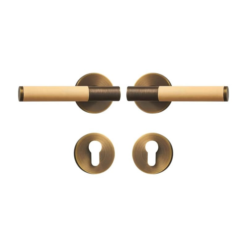 Dooroom Brass Leather Door Lock Set Modern Italian Style Interior Bedroom Bathroom Double Wood Door Lever Set Dummy Handle DOOROOM