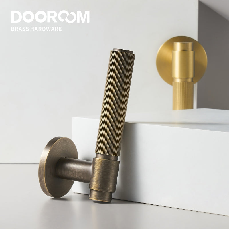 Dooroom Brass Door Lock Set Modern Stripe Shiny Gold Interior Bedroom Bathroom Double Wood Door Lever Dummy Privacy Passage DOOROOM