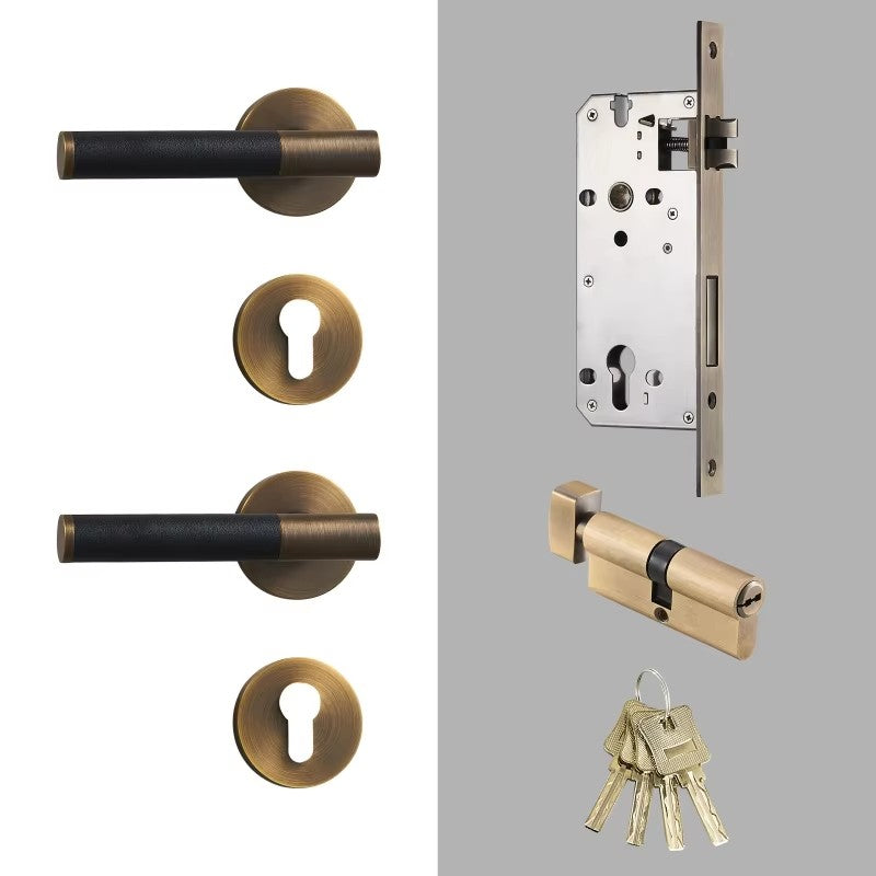 Dooroom Brass Leather Door Lock Set Modern Italian Style Interior Bedroom Bathroom Double Wood Door Lever Set Dummy Handle DOOROOM