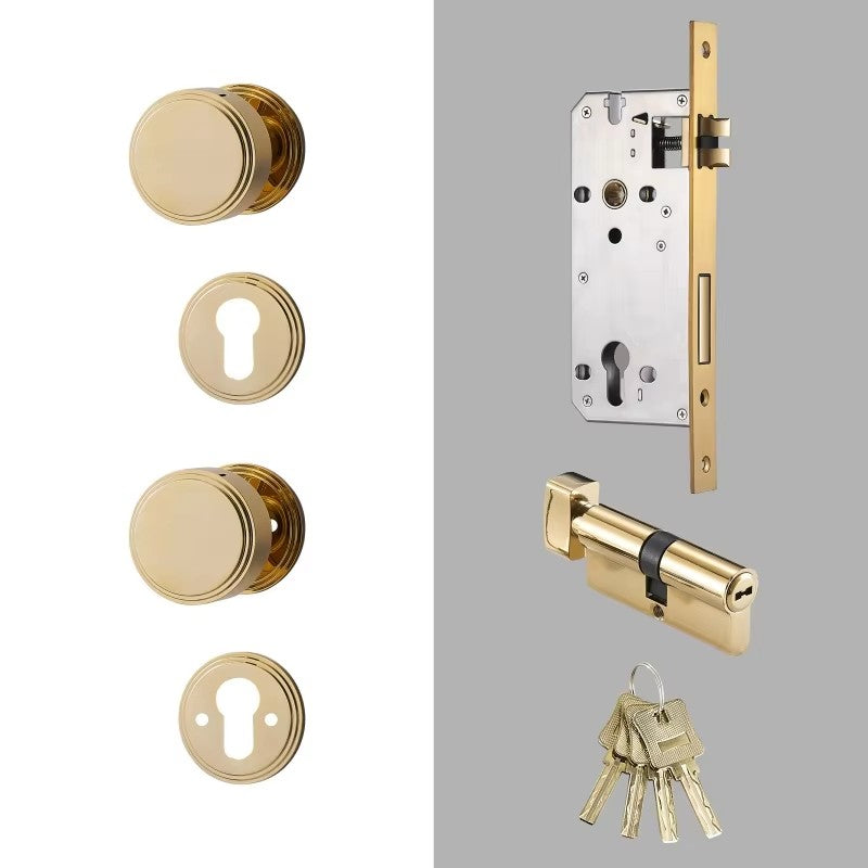 Dooroom Brass Door Lock Set PVD Shiny Gold Bright Chrome Interior Bedroom Bathroom Double Wood Door Lever Dummy Passage Privacy DOOROOM