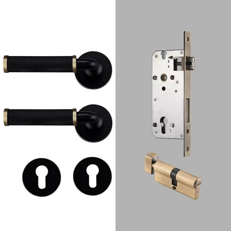 Dooroom Brass Knurled Door Lock Set Modern Interior Bedroom Bathroom Double Wood Door Lever Set Dummy Knob Privacy Passage Locks DOOROOM