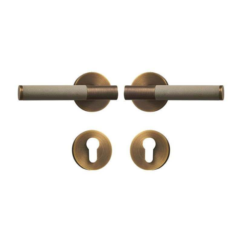 Dooroom Brass Leather Door Lock Set Modern Italian Style Interior Bedroom Bathroom Double Wood Door Lever Set Dummy Handle DOOROOM