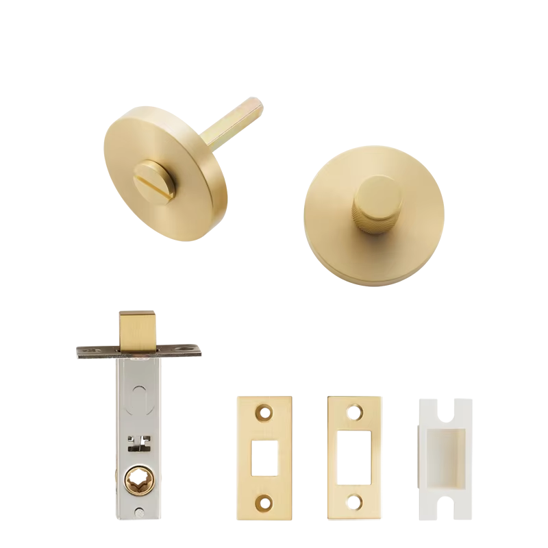 Dooroom US Standard For 2-1/8" Hole Brass Knurled Lever Privacy Door Lock Passage Set  Round Rose 65mm Dummy Closet Handle DOOROOM