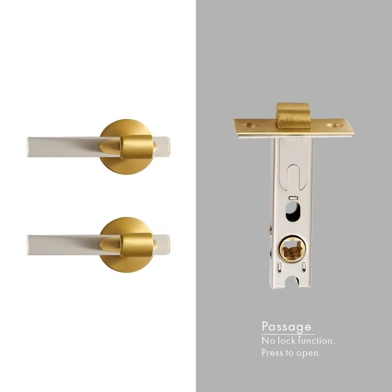 Dooroom Brass Acrylic Door Lock Set Modern Interior Bedroom Bathroom Double Wood Door Lever Set Dummy Privacy Passage Lock Set DOOROOM