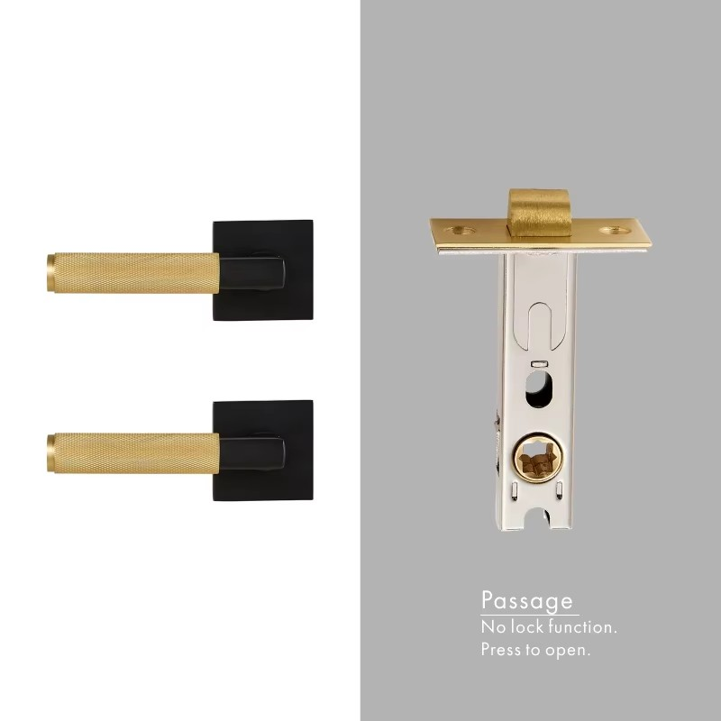 Dooroom Knurled Brass Door Lock Set Modern Interior Bedroom Bathroom Double Wood Door Lever Set Dummy Privacy Passage Lock DOOROOM