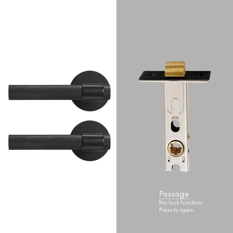 Dooroom Brass Knurled Door Lock Set Black Gold Interior Bedroom Bathroom Double Wood Door Lever Set Dummy Privacy DOOROOM