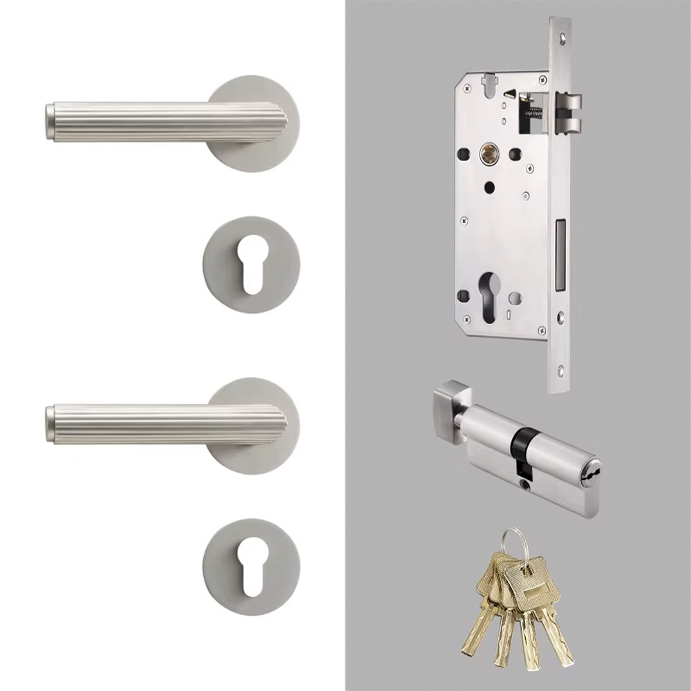 Dooroom Brass Door Lock Set Modern Stripe Matt Silver Interior Bedroom Bathroom Double Wood Door Lever Dummy Privacy Passage DOOROOM