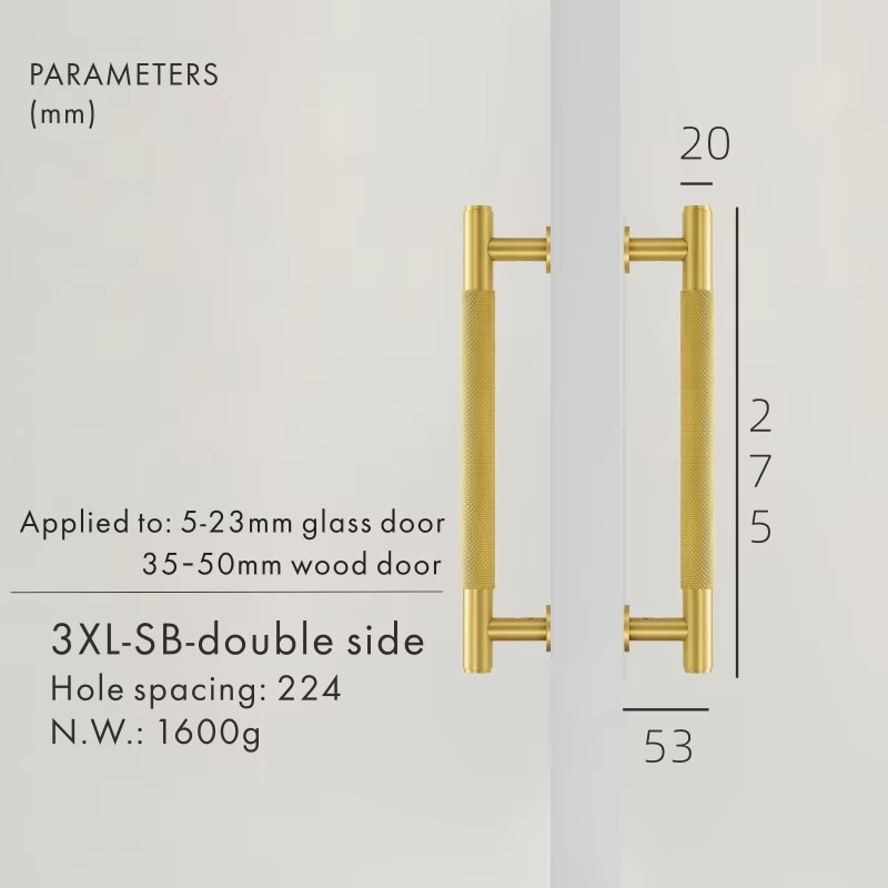 Dooroom Brass Knurled Door Handles Double Door Wood Door Shower Room Single Side Double Side Matt Gold Black Pulls DOOROOM