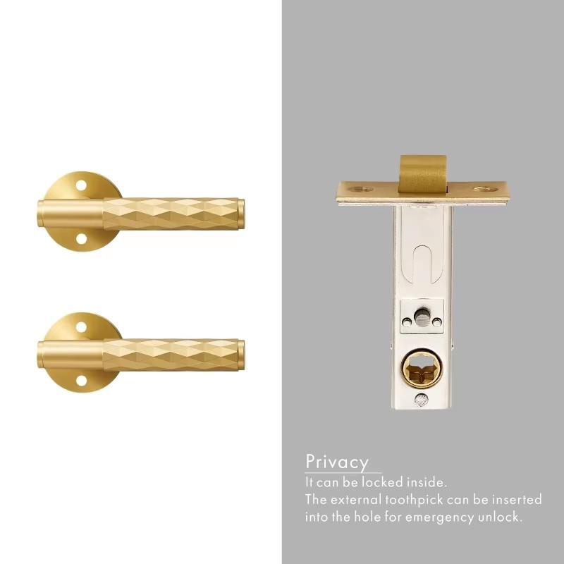 Dooroom Brass Hammered Door Lock Set Interior Bedroom Bathroom Double Wood Door Lever Set Dummy Privacy Passage Key Escutcheon DOOROOM