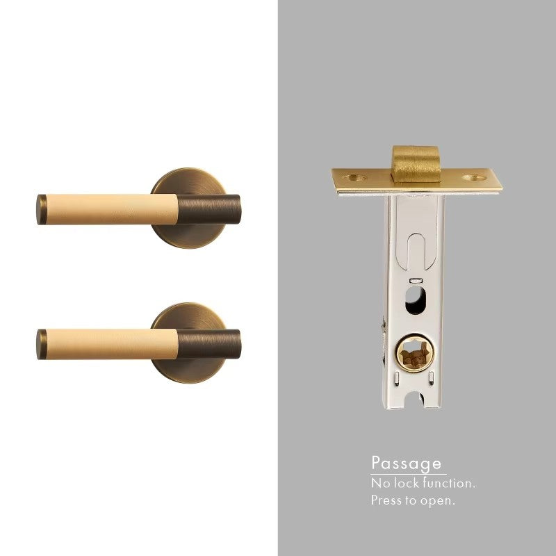 Dooroom Brass Leather Door Lock Set Modern Italian Style Interior Bedroom Bathroom Double Wood Door Lever Set Dummy Handle DOOROOM
