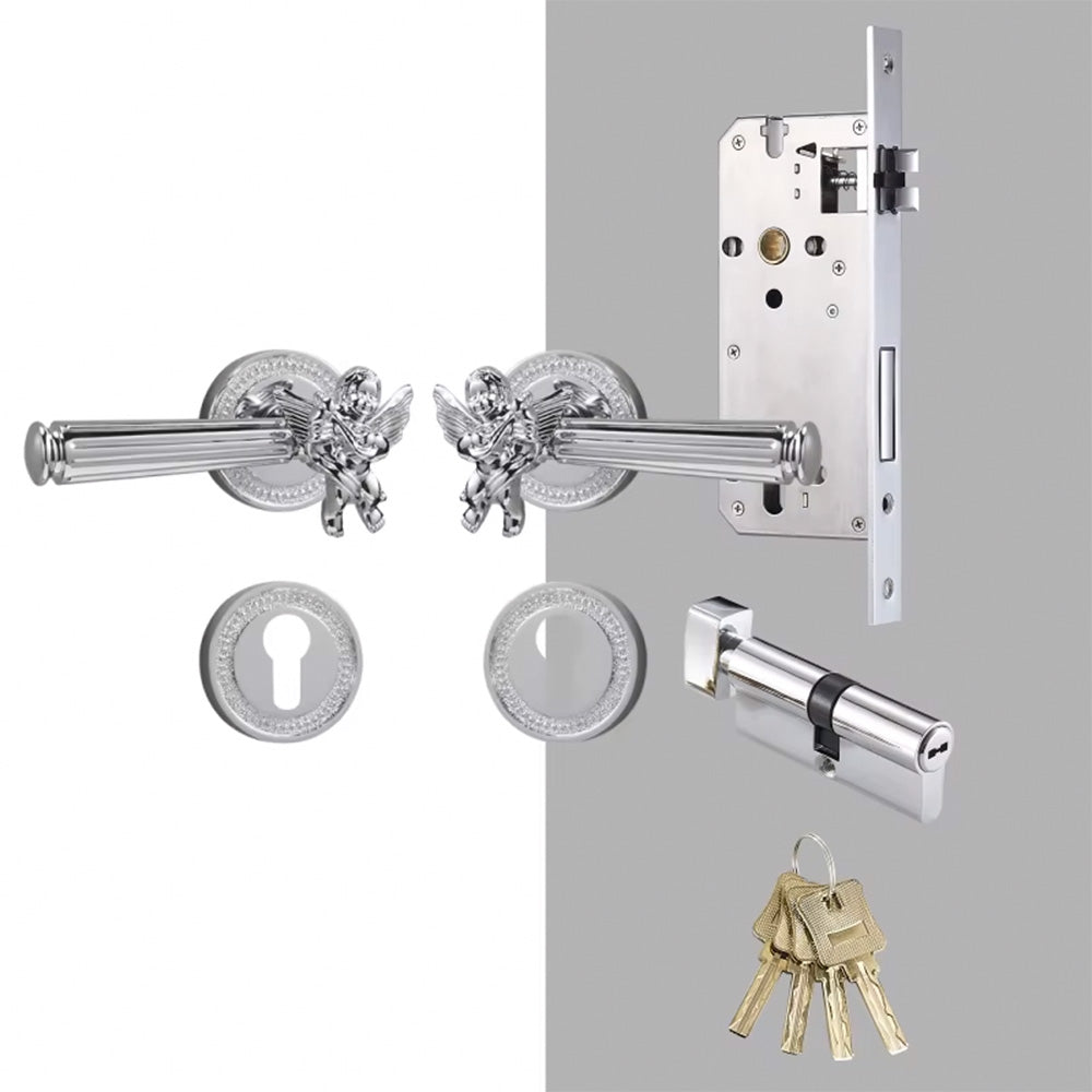 Dooroom Brass Door Lever Set Shiny Gold Bright Chrome Angel Interior Bedroom Bathroom Double Wood Door Lever Dummy Passage DOOROOM