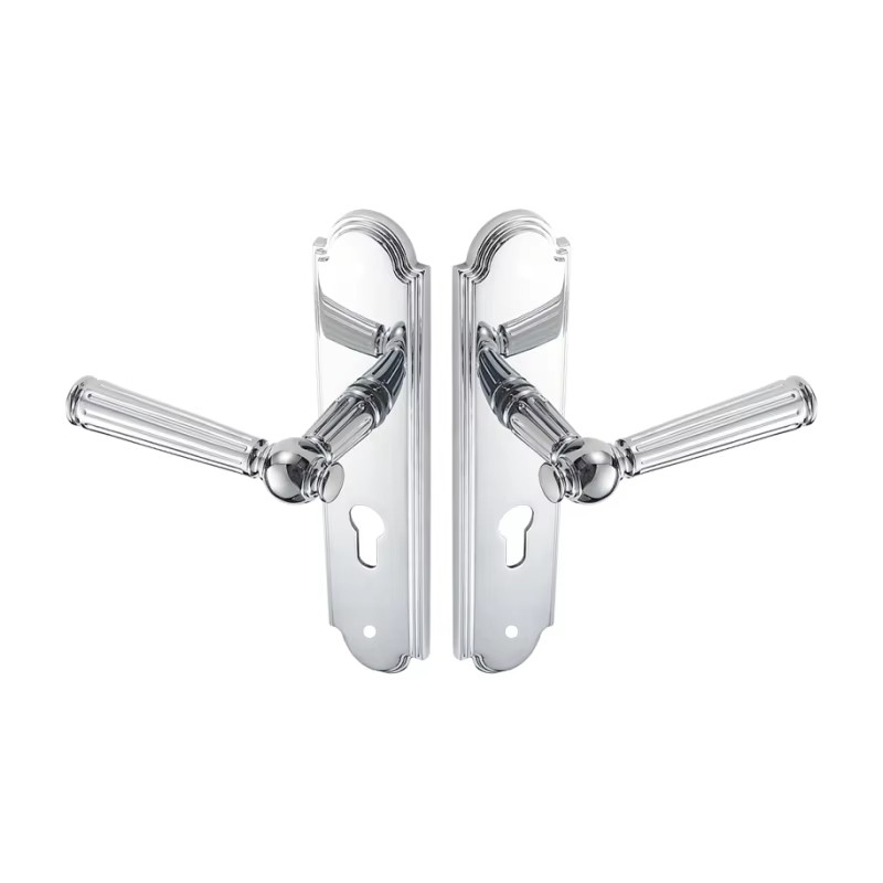 Dooroom Brass Door Lock Set Modern Shiny Chrome Interior Bedroom Bathroom Double Wood Door Lever Set Dummy Handle DOOROOM